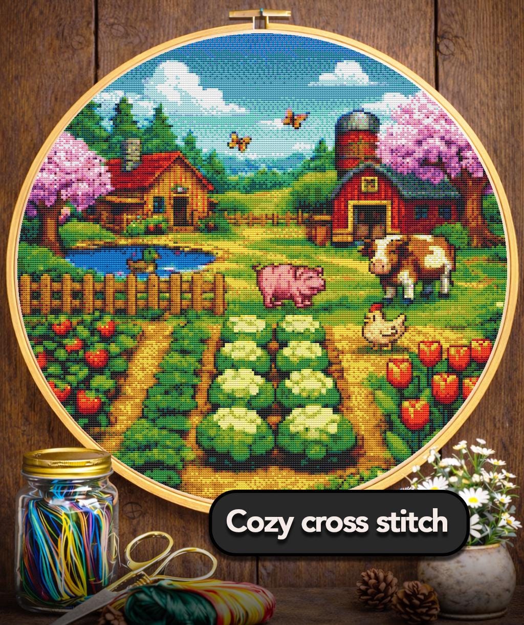 Cross Stitch Pattern - Spring in the Valley at Farmer's Eye View - Instant Digital Download