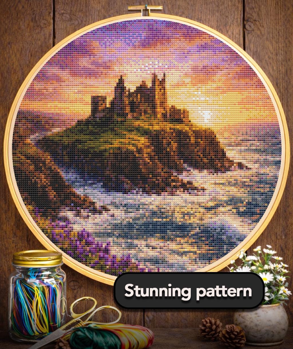 Cross Stitch Pattern - Castle Ruins, Lone Island - Instant Digital Download