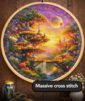 Cross Stitch Pattern - Treetop City Sunset with Dual Moons - Instant Digital Download - Huge 350x350