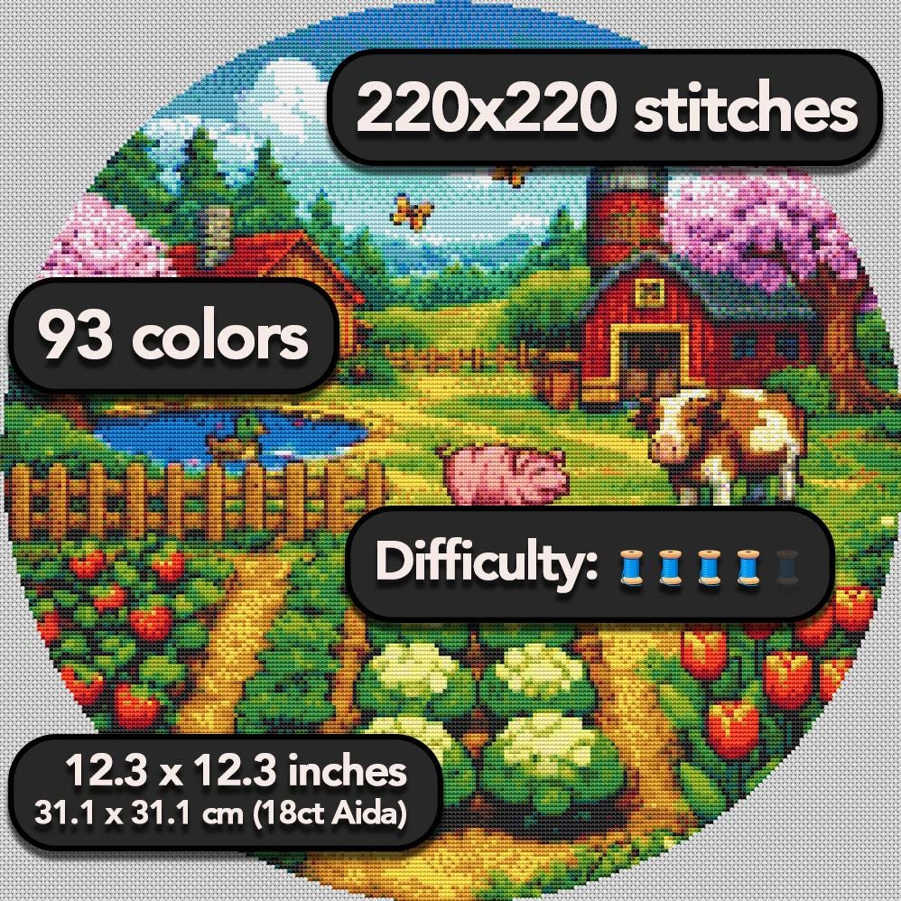 Cross Stitch Pattern - Spring in the Valley at Farmer's Eye View - Instant Digital Download