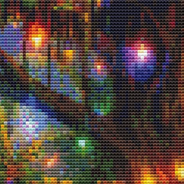 Cross Stitch Pattern - Treetop City Sunset with Dual Moons - Instant Digital Download - Huge 350x350
