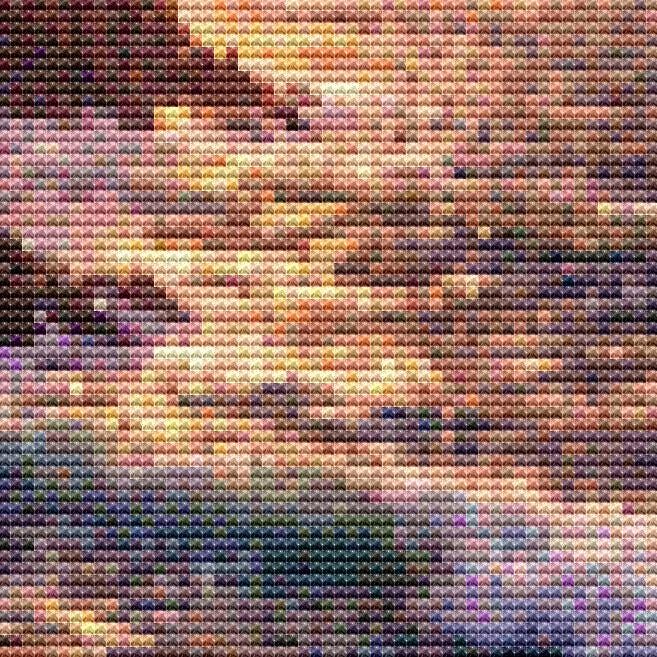 Cross Stitch Pattern - Irish Cliffs, Ruined Wall at Sunset - Instant Digital Download