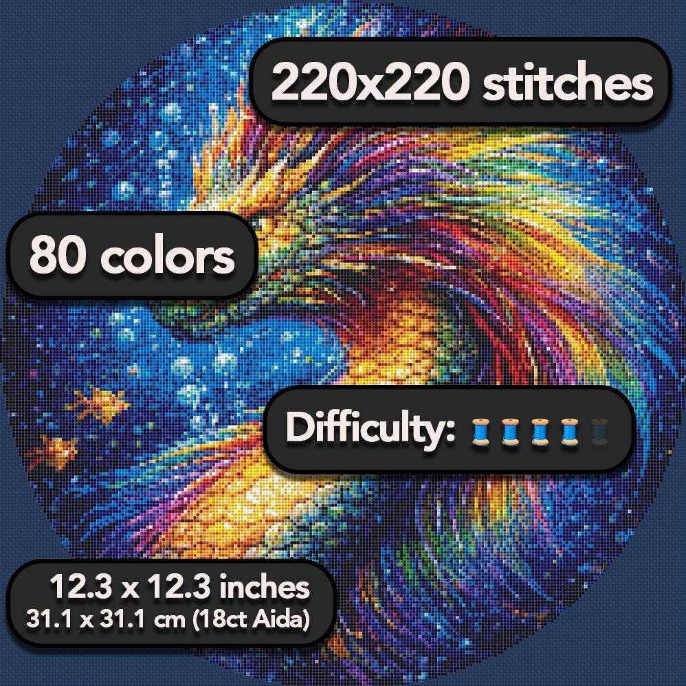 Cross Stitch Pattern - Rainbow Water Dragon - Instant Digital Download