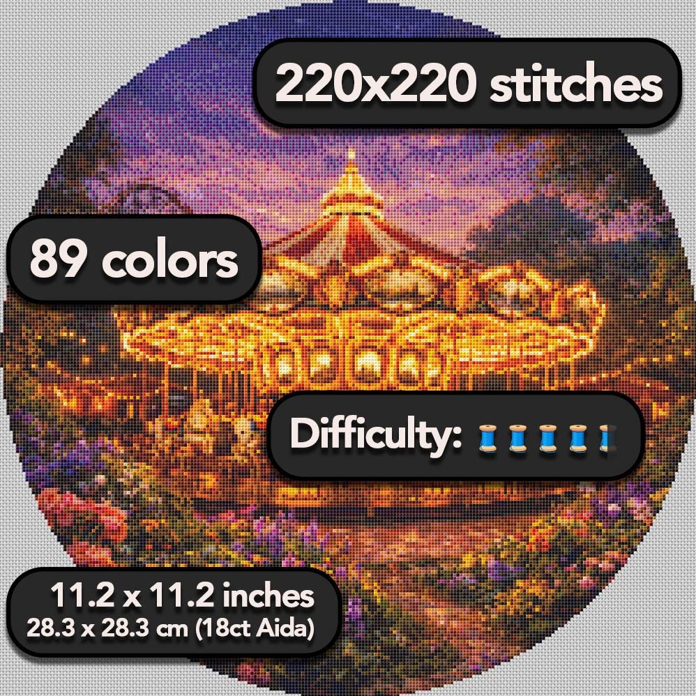 Cross Stitch Pattern - Twilight Carousel, Summer Dream - Instant Digital Download