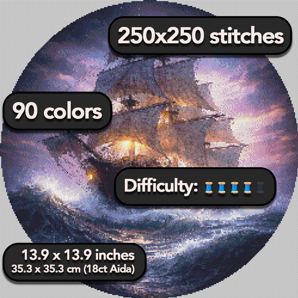 Cross Stitch Pattern - Phantom of the Sea - Ghost Ship - Instant Digital Download