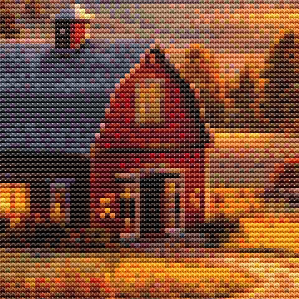 Cross Stitch Pattern - Autumn Sunset, Green Mountains - Instant Digital Download