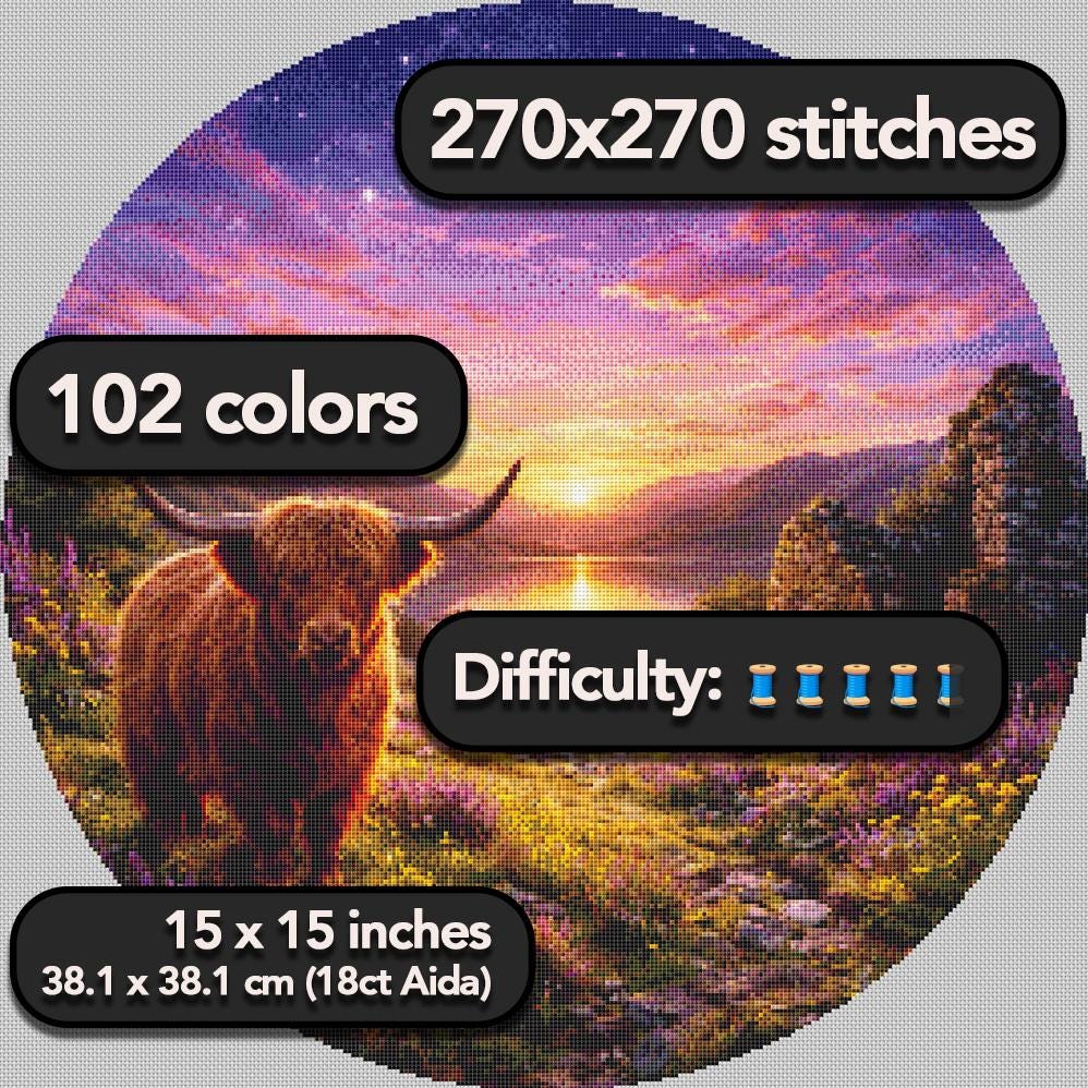 Cross Stitch Pattern - Twilight Guardian of the Loch - Instant Digital Download