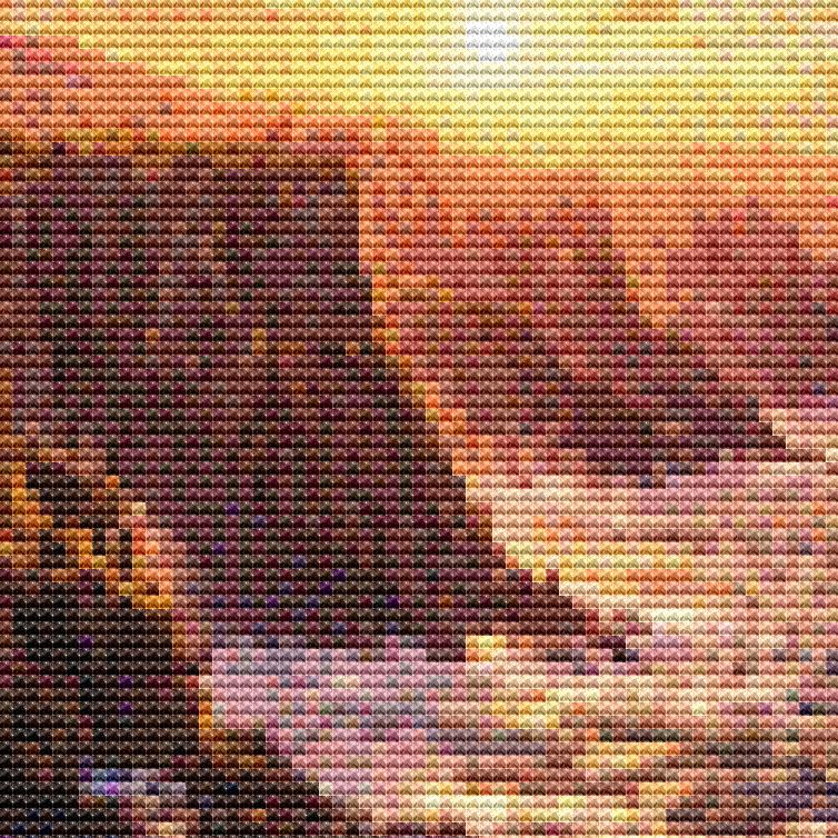Cross Stitch Pattern - Irish Cliffs, Ruined Wall at Sunset - Instant Digital Download