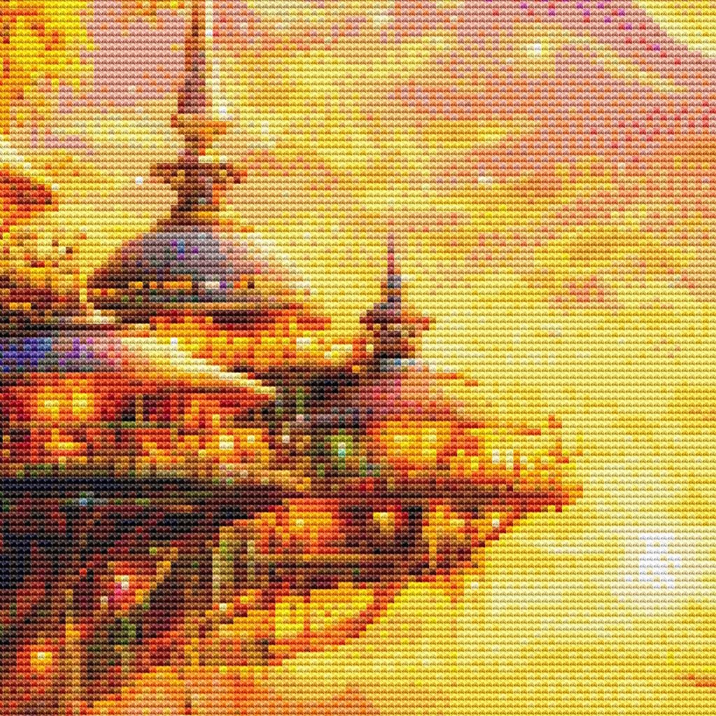 Cross Stitch Pattern - Treetop City Sunset with Dual Moons - Instant Digital Download - Huge 350x350