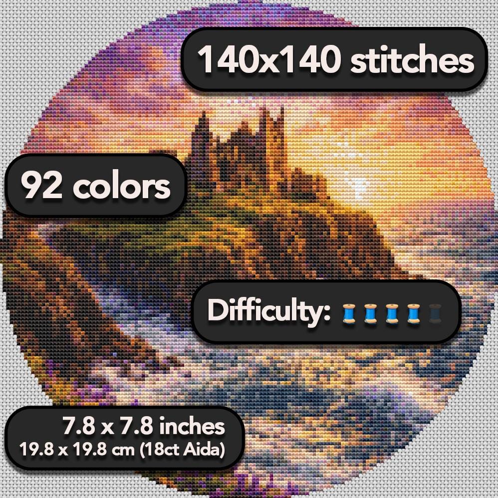 Cross Stitch Pattern - Castle Ruins, Lone Island - Instant Digital Download