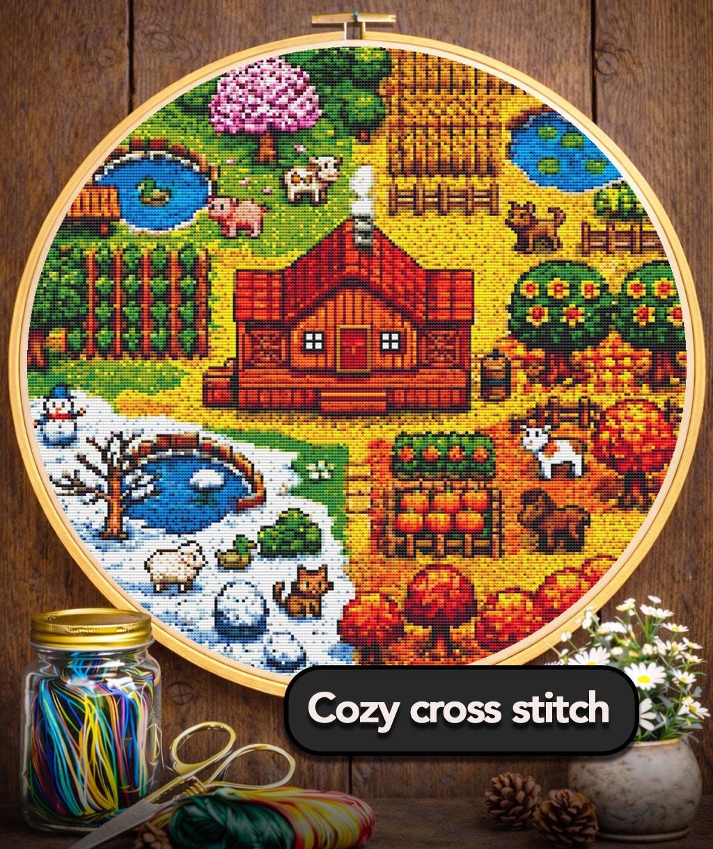 Cross Stitch Pattern - Four Seasons in the Valley - Instant Digital Download