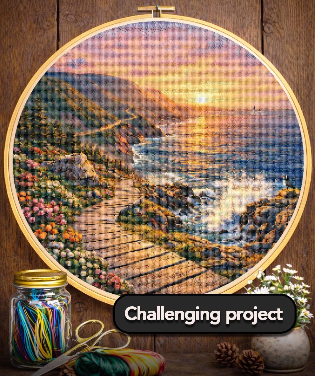 Cross Stitch Pattern - Cape Breton Highlands Skyline Trail, Chéticamp, Nova Scotia - Instant Digital Download