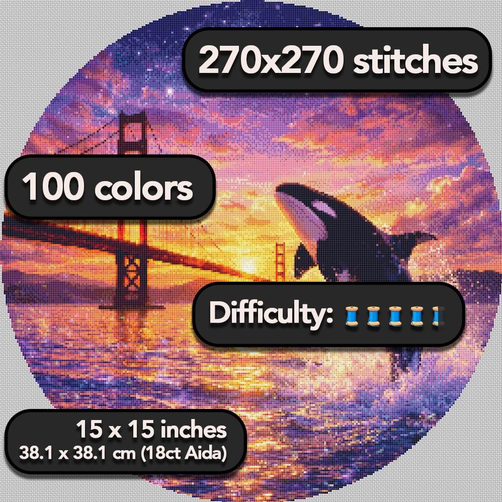 Cross Stitch Pattern - Orca's Leap at the Golden Gate - Instant Digital Download