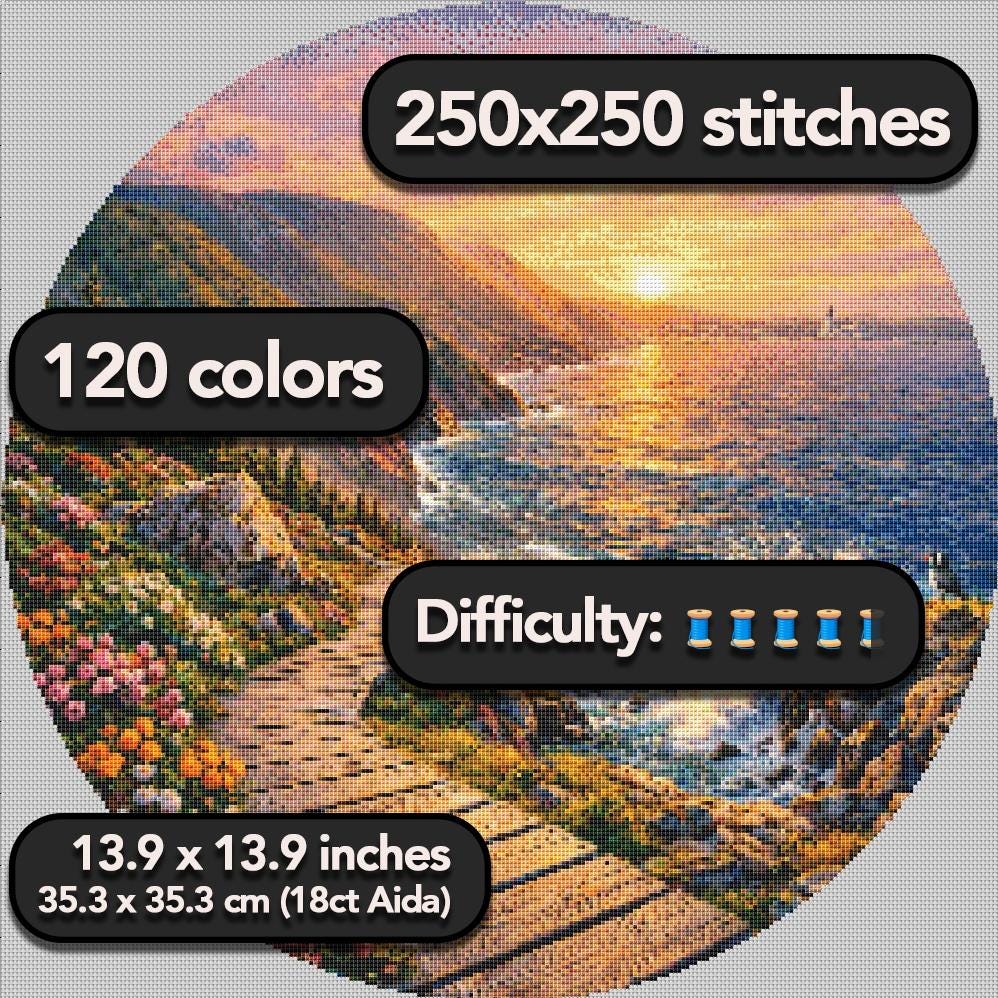 Cross Stitch Pattern - Cape Breton Highlands Skyline Trail, Chéticamp, Nova Scotia - Instant Digital Download