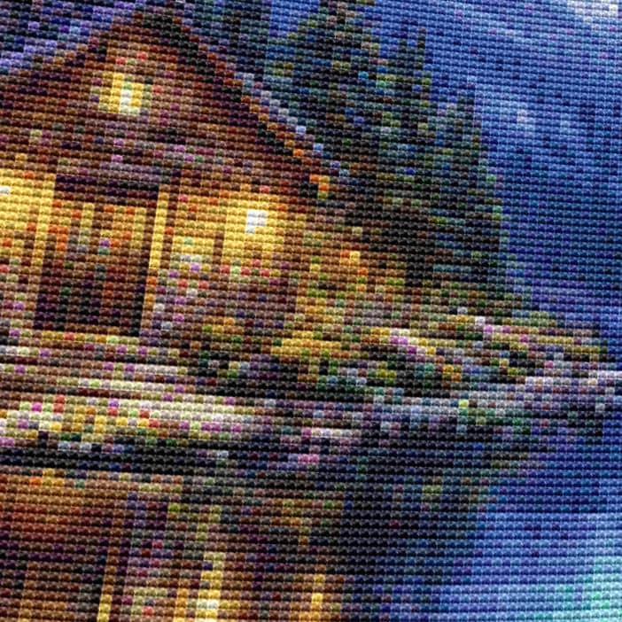 Cross Stitch Pattern - Mountain Aurora at Water's Edge - Instant Digital Download