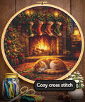 Cross Stitch Pattern - Yuletide Cat Nap, Christmas Eve - Instant Digital Download