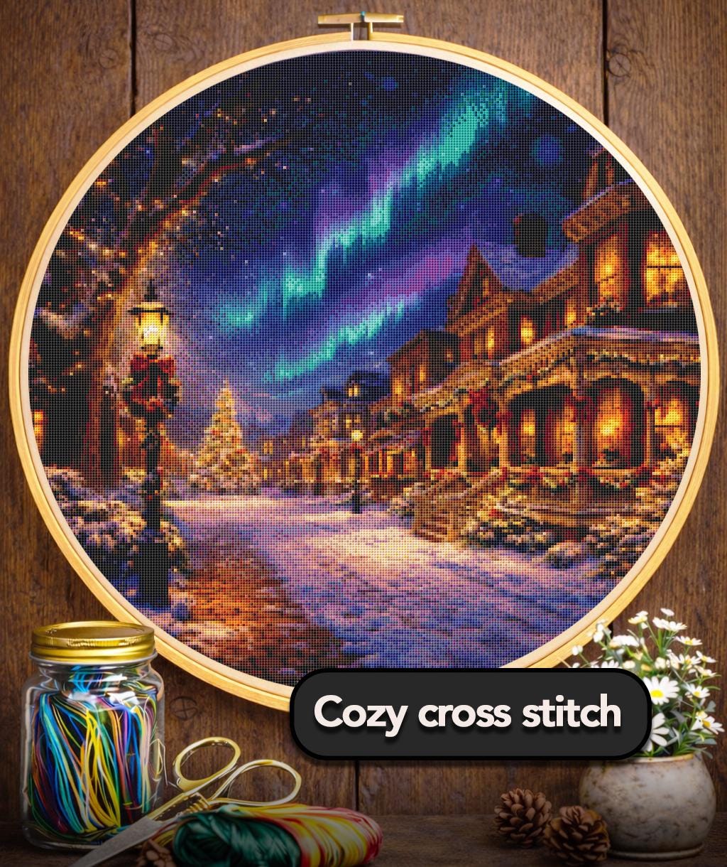 Cross Stitch Pattern - Christmas Village Aurora - Instant Digital Download