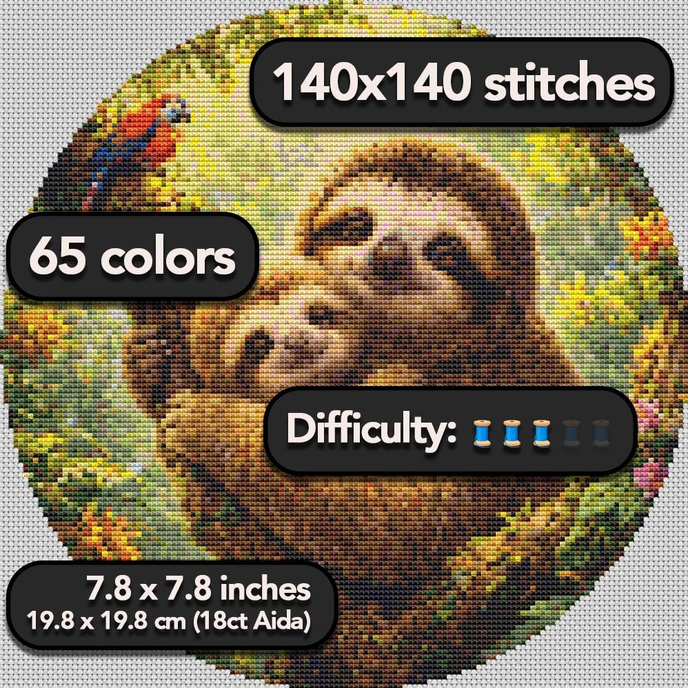 Cross Stitch Pattern - Sloth Hug, Mother & Baby - Instant Digital Download