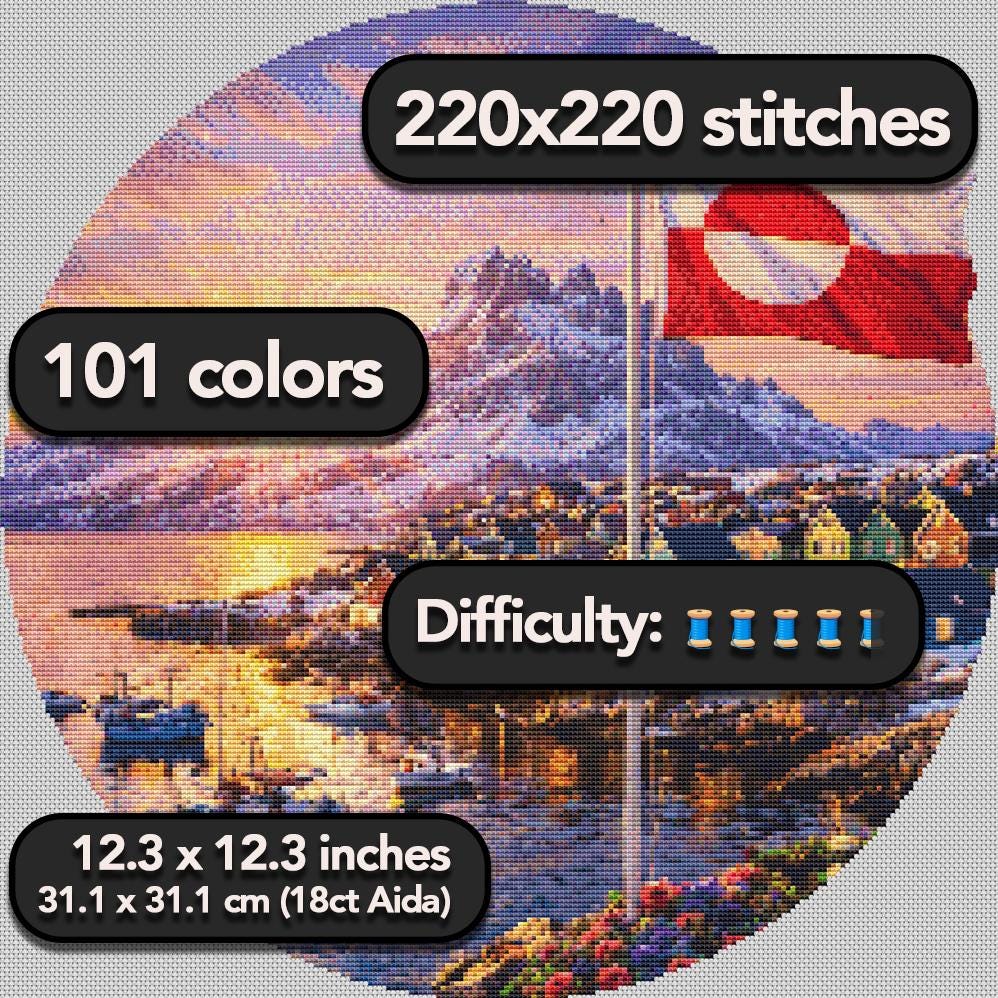 Cross Stitch Pattern - Steadfast Greenland Sunrise - Instant Digital Download