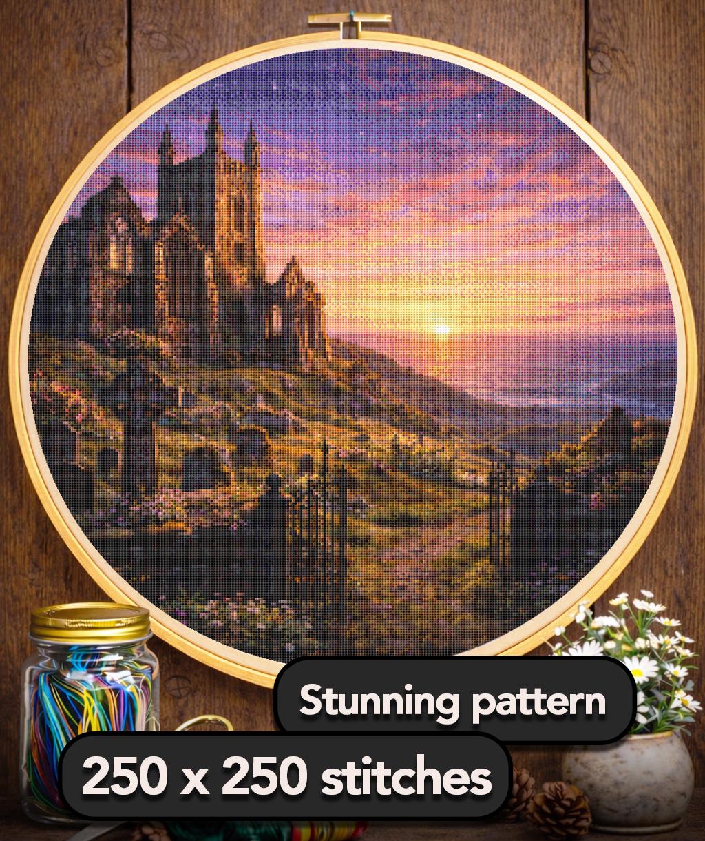 Cross Stitch Pattern - Cathedral at the Edge of the Sea - Instant Digital Download