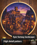 Cross Stitch Pattern - Village Harbor, Cathedral Sunset - Instant Digital Download