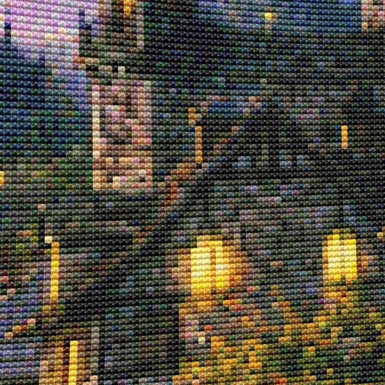 Cross Stitch Pattern - Medieval Book Store, Mountain Village at Dusk - Instant Digital Download - Huge 350x350
