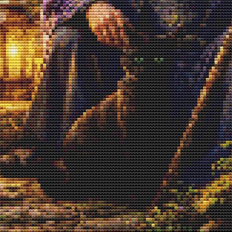 Cross Stitch Pattern - Wizard and Cat, Mystic Ruins - Instant Digital Download