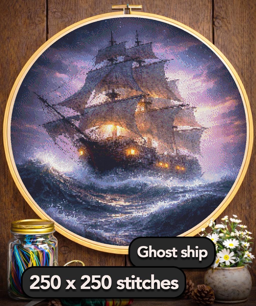 Cross Stitch Pattern - Phantom of the Sea - Ghost Ship - Instant Digital Download