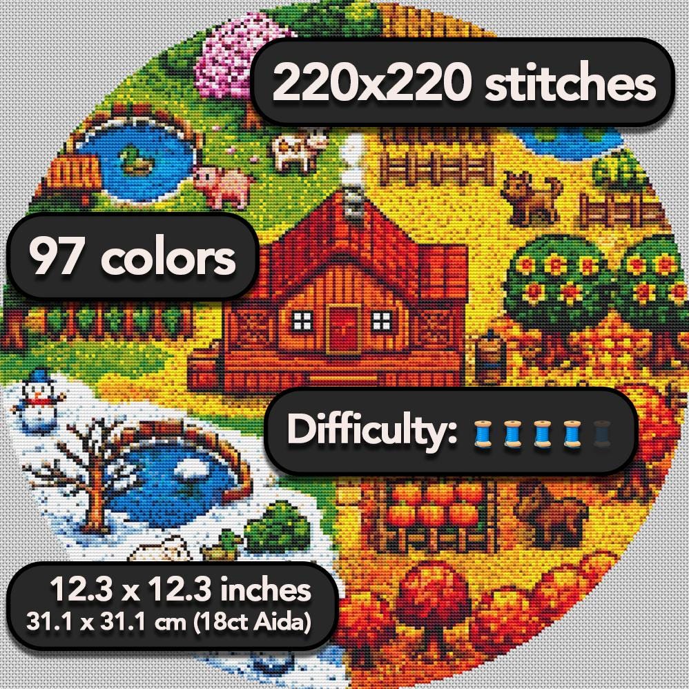 Cross Stitch Pattern - Four Seasons in the Valley - Instant Digital Download