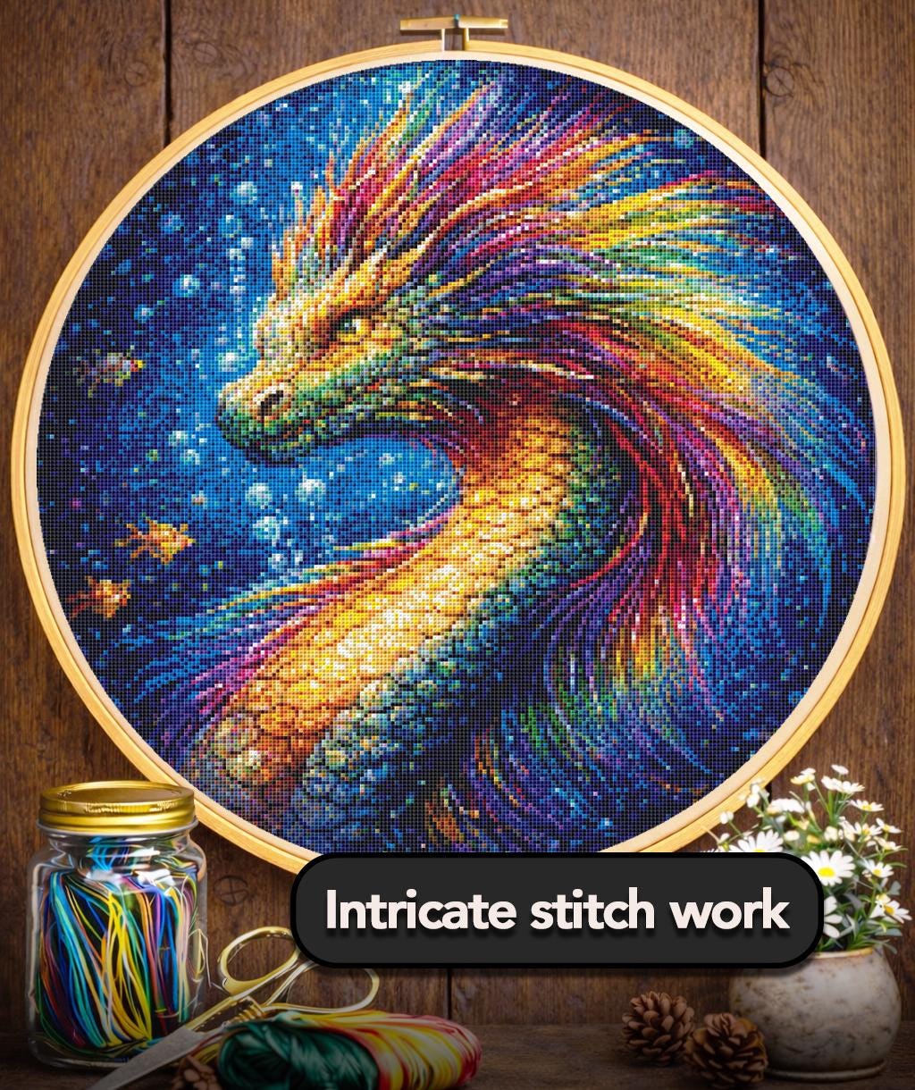 Cross Stitch Pattern - Rainbow Water Dragon - Instant Digital Download