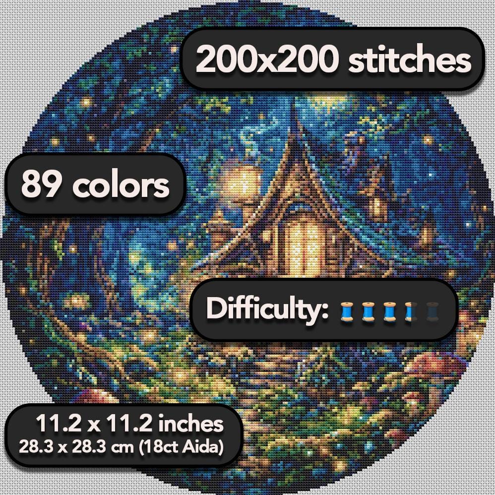 Cross Stitch Pattern - Mushroom Cottage, Dark Forest - Instant Digital Download