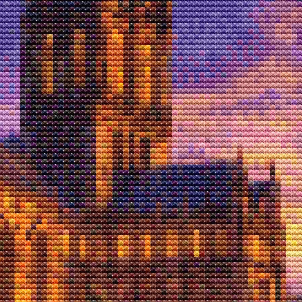 Cross Stitch Pattern - Village Harbor, Cathedral Sunset - Instant Digital Download