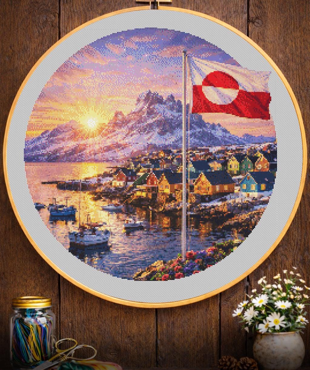 Cross Stitch Pattern - Steadfast Greenland Sunrise - Instant Digital Download