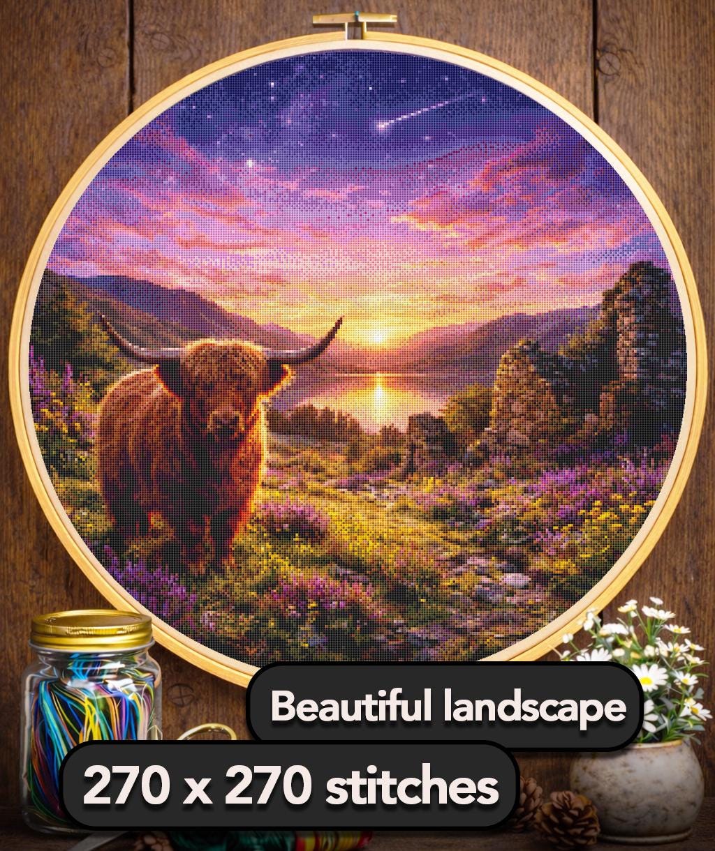 Cross Stitch Pattern - Twilight Guardian of the Loch - Instant Digital Download