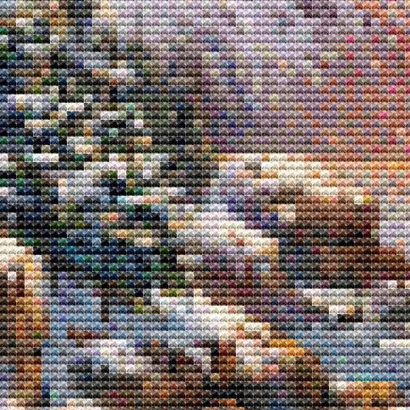 Cross Stitch Pattern - Puffin Cliffs, Winter Sunset - Instant Digital Download