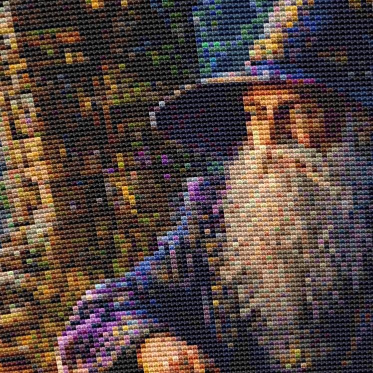 Cross Stitch Pattern - Wizard and Cat, Mystic Ruins - Instant Digital Download