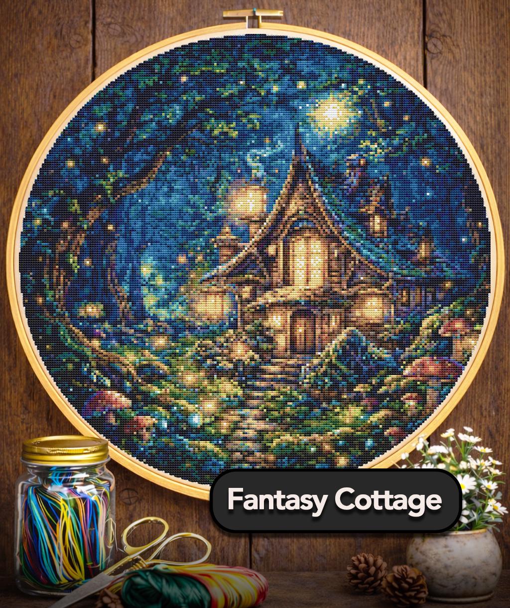 Cross Stitch Pattern - Mushroom Cottage, Dark Forest - Instant Digital Download