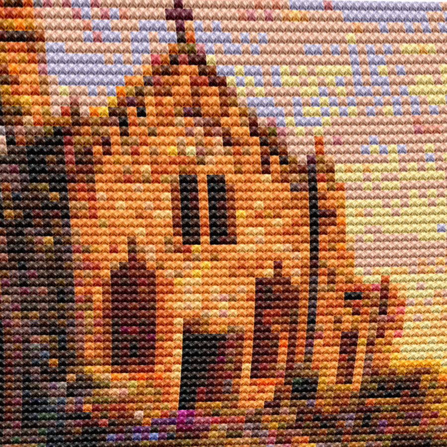 Cross Stitch Pattern - Hilltop Italian Sanctuary & Waterfall, Sunset - Instant Digital Download